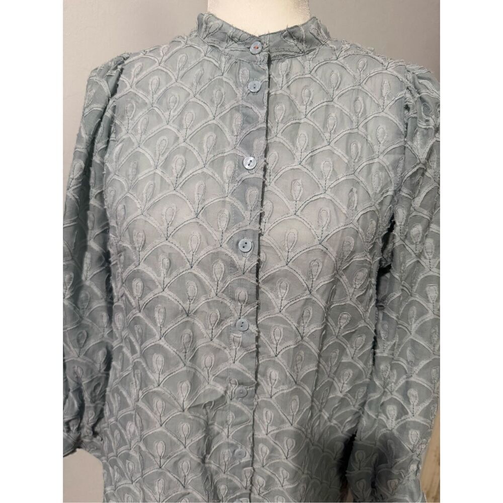 Pilcro Anthropologie light blue puff sleeve textured lace embroidered long sleev - Picture 8 of 8